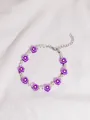 Tobillera de moda con flores de arcilla polimérica moradas y perlas blancas sintéticas - Amarillo Púrpura