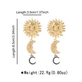 Orecchini vintage dorati con sole e luna crescente con le dimensioni dettagliate - Stile Mito Sole Luna Vintage (E13634) / Oro