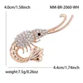 Détail de la broche crevette en cristal, dimensions 4,4x4,0 cm, poids 7,5 g - Or rose-blanc 2060-WH
