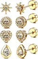 Set aus exquisiten 18 Karat vergoldeten Zirkonia-Ohrsteckern mit Schraubverschluss - Stern/Herz/Solitär/Pave (e1745) / Gold
