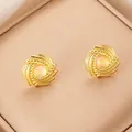 Boucles d'oreilles vintage en acier inoxydable doré avec pierre centrale translucide - Boucles d'oreilles clous spirale vintage (E1021)