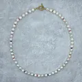 Detailed view of irregular freshwater pearls and rainbow seed bead necklace with gold clasp - 43cm Clavicle Chain / Colorful Transparent