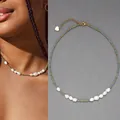 Bohemian rainbow seed bead necklace with irregular freshwater pearls in gold finish - Short Choker Length / Blue-Yellow