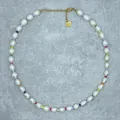 Bohemian dopamine style necklace with irregular freshwater pearls and rainbow beads. - 38+5cm Choker bp7-8 / Rainbow