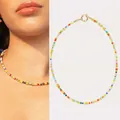 Colorful bohemian rainbow seed bead choker necklace with gold spring clasp for women - 43cm Clavicle Chain / Rainbow Without Pearl