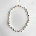 Bohemian style necklace featuring rainbow beads and irregular freshwater pearls. - Short Choker Length / Multicolor Irregular Pearl