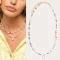 Bohemian rainbow beaded choker necklace featuring an irregular freshwater pearl pendant - Multicolor Pearl Pendant Style / Short Choker Length / Colorful