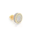 Men's round iced-out stud earring in gold finish with full cubic zirconia stones - Single (925 Sterling Silver Earring Post) / 925 Silver / Gold