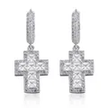 Boucles d'oreilles créoles croix argentées pavées de zircons cubiques hiphop - Complet / Argent
