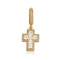 Luxurious hiphop style iced out gold cross drop earring encrusted with cubic zirconia - Single (Cross Style 1) / 925 Silver / Gold