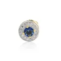 Hip-hop style round silver stud earring with blue center stone and pave cubic zirconia - Single (Sapphire Style 6) / 925 Silver / Sapphire Blue