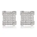 Square hip hop stud earrings for men with paved clear cubic zirconia in silver finish - One Pair / Silver
