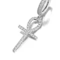 Macro shot of a silver iced-out Ankh cross earring with pave-set cubic zirconia - Single (Ankh Cross Style 3) / 925 Silver / Silver