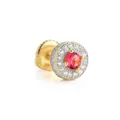 Luxury round gold stud earring for men with vibrant red center stone and iced out white CZ halo - Single (Ruby Style 6) / 925 Silver / Ruby Red