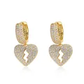 Iced out cubic zirconia broken heart drop earrings with S925 silver needle - Pair (Lightning Heart Style 8) / 925 Silver / Gold