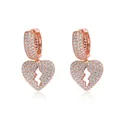 Hiphop rose gold heart hoop earrings with lightning bolt and pave zirconia stones - Pair (Lightning Heart Style 8) / 925 Silver / Rose Gold