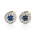 Hip-hop round stud earrings with blue stone and S925 silver needle, shiny zirconia inlay - Pair (Sapphire Style 6) / 925 Silver / Sapphire Blue