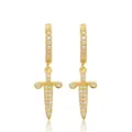 Premium gold-plated dagger hoop earrings encrusted with sparkling iced-out cubic zirconia - Pair (Dagger Style 7) / 925 Silver / Gold