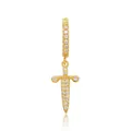 Gold plated dagger huggie earring encrusted with clear zircon stones for hip hop style - Single (Dagger Style 7) / 925 Silver / Gold