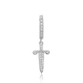 Hip hop style S925 silver dagger pendant hoop earring encrusted with clear zircon stones - Single (Dagger Style 7) / 925 Silver / Silver