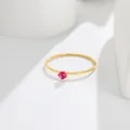 Close-up of a minimalist 14K gold ultra-thin ring featuring a round red ruby-like stone - US 5 / Gold (Rose Red Rhinestone)
