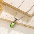 Elegante zilveren ketting met transparante groene druppelhanger op steen - 81483 / Groene Druppel (Staalkleur)
