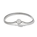 Detail of 3mm silver snake chain bracelet with round pave crystal clasp. - 15cm / Round Buckle Style / Steel