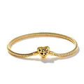 Elegant gold heart-shaped tree of life snake chain bracelet with heart clasp for charms. - 19cm / Heart Buckle Style / Gold