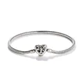 Elegant silver snake chain bracelet featuring a sparkling heart-shaped tree of life clasp - 20cm / Heart Buckle Style / Steel