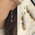 Orecchini a cerchio con pendenti in pietre preziose colorate e perle naturali d'acqua dolce - Stile Pietra Naturale Colorata