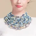 Elegant blue floral mulberry silk mesh neck gaiter scarf for sun protection and style - Verdant Flora Collection / One Size