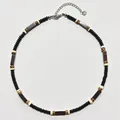 Retro-Halskette aus schwarzen Onyx-Perlen mit Naturstein-Akzenten und verstellbarer Kette - Neue chinesische Perlenkette mit schwarzem Onyx (Stil B) / 40+5cm