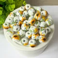 Handmade 10mm white ceramic beads with yellow sunflower pattern for jewelry making - 10mm / Sunflower