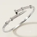 Elegant silver-toned nail-shaped open bangle with sparkling cubic zircon pavé setting - Silver Nail Open Bangles BS-J5507S
