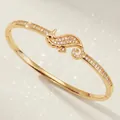 Elegant luxury gold-plated seahorse bangle with sparkling zircon stones for women - Gold Versatile Zirconia Bangles BS-J5657G