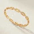 Elegant gold rectangular chain link bangle with sparkling zircon stones inlay for women - Gold Zirconia Bangles BS-J5647G