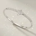 Elegant silver-toned luxury zircon bangle bracelet with sparkling pavé-set stones for women - Silver Office Bangles BS-J5659S
