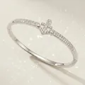Sparkling silver-tone bangle bracelet with ornate crown-shaped zircon embellishment - Silver Elegant Bracelet BS-J5662S