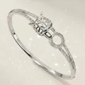 Luxury silver panther head bangle with sparkling white and green cubic zirconia - Silver Vacation Bracelet BS-J5602S