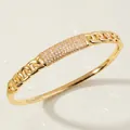 Elegant gold-plated Cuban link bangle featuring a rectangle plate with pink stones - Gold Light Luxury Bangle BS-J5516G