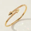 Elegant gold-plated open bangle bracelet with pavé-set zircons and stud design for women - Gold Minimalist Bangle BS-J5579G