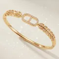 Elegant gold-plated bangle with pavé-set zircons and wheat pattern detail for women - Gold Western Style Trendy Bangle BS-J5632G