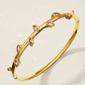 Elegant gold-plated bangle bracelet with pink marquise zircon leaf accents for women - Luxury Gold Party Bangle BS-J5547G