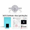 Anillo de diamante de laboratorio de 1 quilate en plata S925 con engaste halo y caja - Talla US 5 / Anillo de plata con diamante de laboratorio (1 quilate) + (certificado NGTC)