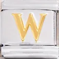 Hoogwaardige roestvrijstalen Italiaanse modulaire armbandbedel met gouden letter W - Zilveren basis goud W