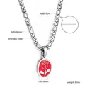 Hochwertige Edelstahlkette mit rotem ovalem Rosenanhänger und Verlängerung - Silberbasis Weiße Rose (NE2A710ES)