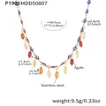 Turkish evil eye necklace made of stainless steel with colorful agate beads and charms - 45+5cm / Gold Deep Blue Agate (P1905)