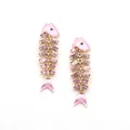 Charmantes boucles d'oreilles pendantes en arête de poisson rose avec cristaux et or - Rose