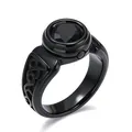 Close-up detail of a men's retro black titanium steel ring with a faceted black gemstone - Size 7 / Black With Black Rhinestone