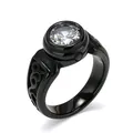 Macro detail of men's retro black titanium steel ring with sparkling round gemstone - Size 7 / Black With White Rhinestones
